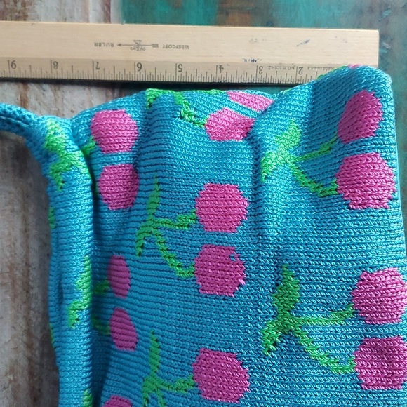 The Sak Teal and Pink Cherry Crochet Handbag Purse w/ Sequin Detail ~Y2K~ - Picture 7 of 14